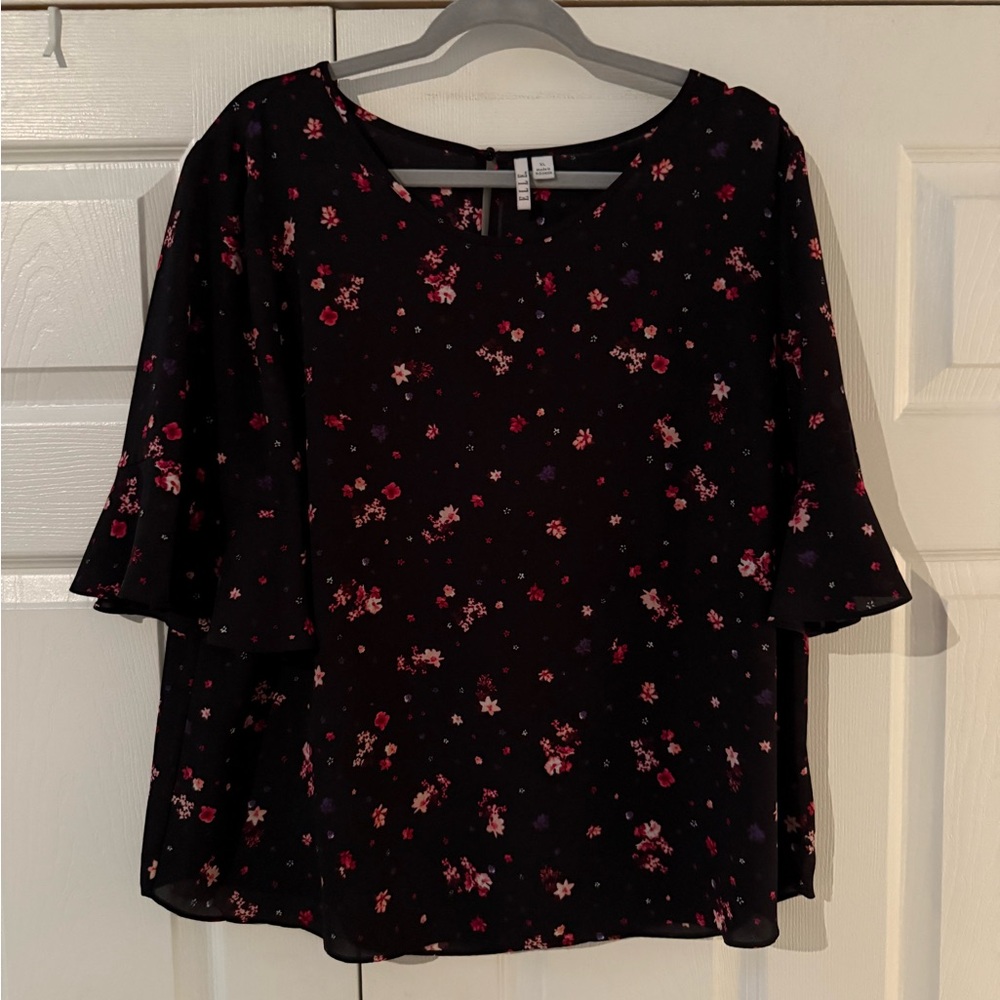 Elle Black and Pink Floral Blouse